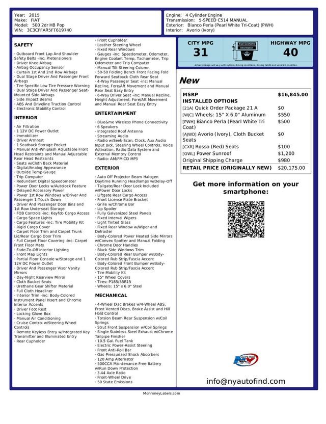 2015 FIAT 500 - $11,822