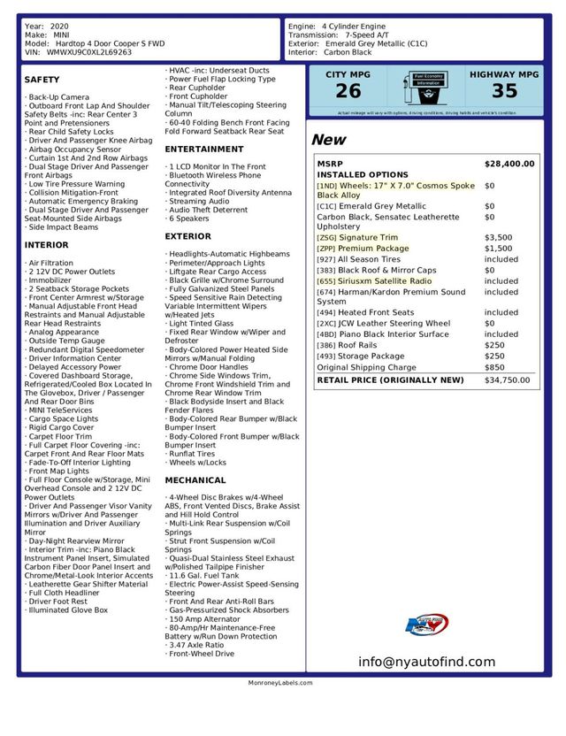 2020 MINI Hardtop - $16,822