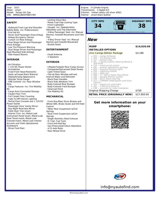 2015 smart fortwo - $8,822