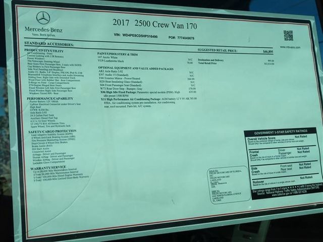 2017 Mercedes-Benz Sprinter Passenger Van 2500 High Roof V6 170" RWD - 16707805 - 9