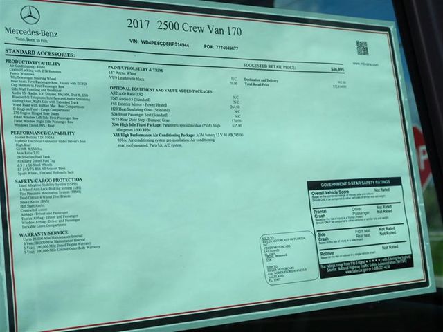 2017 Mercedes-Benz Sprinter Passenger Van 2500 High Roof V6 170" RWD - 16736354 - 10