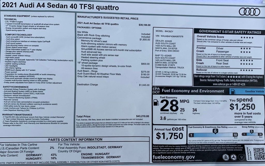 2021 Audi A4 Sedan Premium 40 TFSI quattro - 21181630 - 4