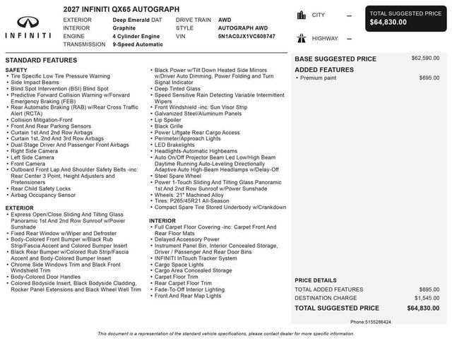 2027 INFINITI QX65 AUTOGRAPH AWD - 23070521 - 2