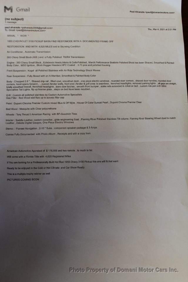 1955 Chevrolet 3100 OWN FOR $ 765 ,FRAME OFF  RESTOMODE , REG CAB BIG WINDOW  3100 - 20532951 - 5