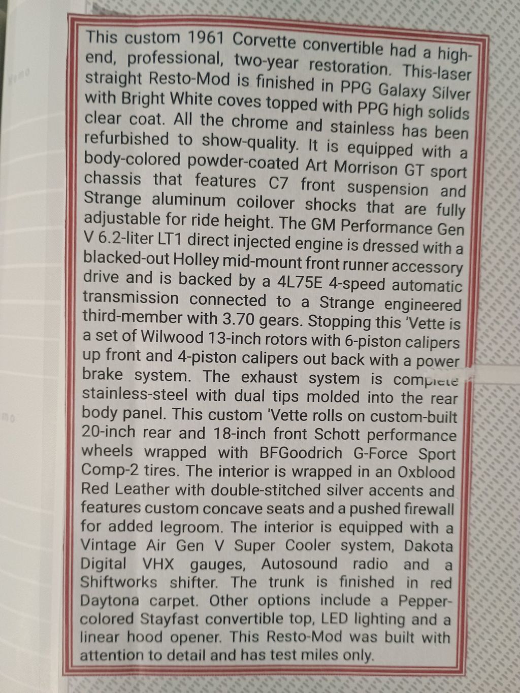 1961 Chevrolet Corvette Restomod Gen V LT1 - 22973781 - 2