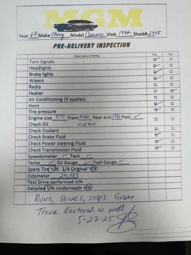 1967 Chevrolet Camaro 502cid BIG BLOCK SNIPER FUEL 12 BOLT - 22853099 - 90