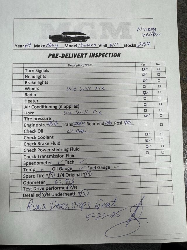 1969 Chevrolet Camaro NICKEY TRIBUTE 454cid POWER! NICE PAINT! - 22855380 - 76