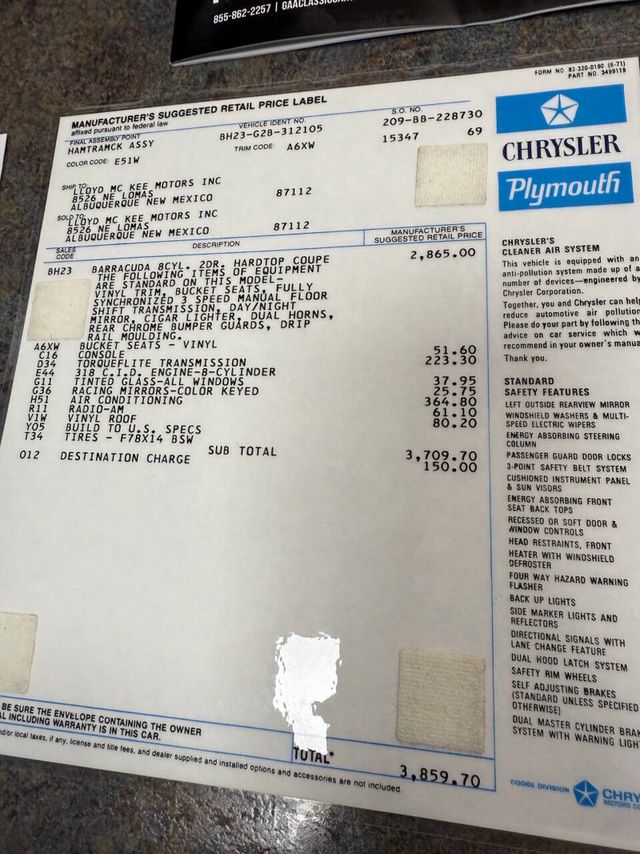 1972 Plymouth Barracuda 360cid FE5 FLOWMASTER AAR SPOILERS - 22931914 - 90