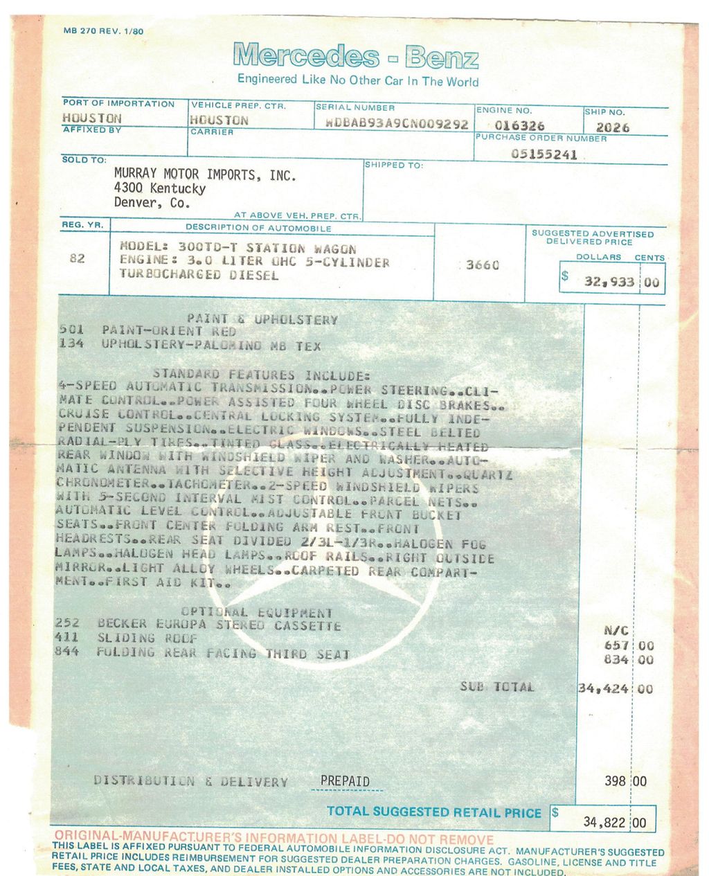 1982 Mercedes-Benz 300TD Wagon - 22165847 - 30