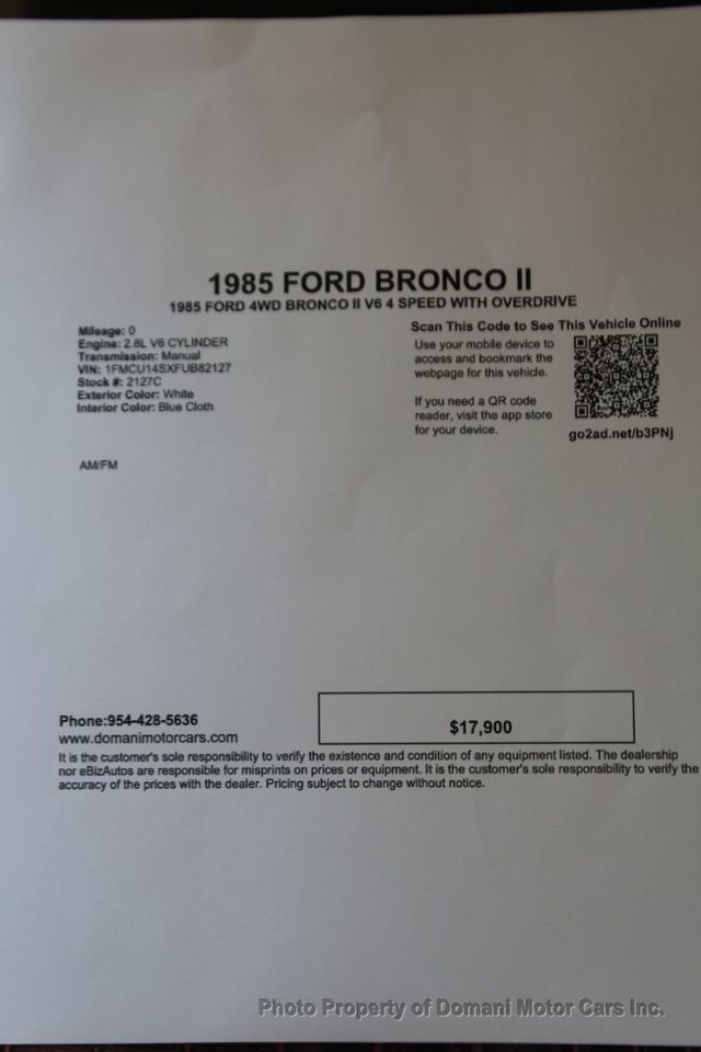 1985 Ford Bronco II 1985 FORD 4WD BRONCO II V6 4 SPEED WITH OVERDRIVE  - 20687482 - 4