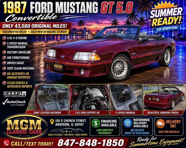 1987 Ford Mustang GT 5.0 - 5 SPEED -LOW MILES - FINANCING $2500 DOWN - 23030313 - 0