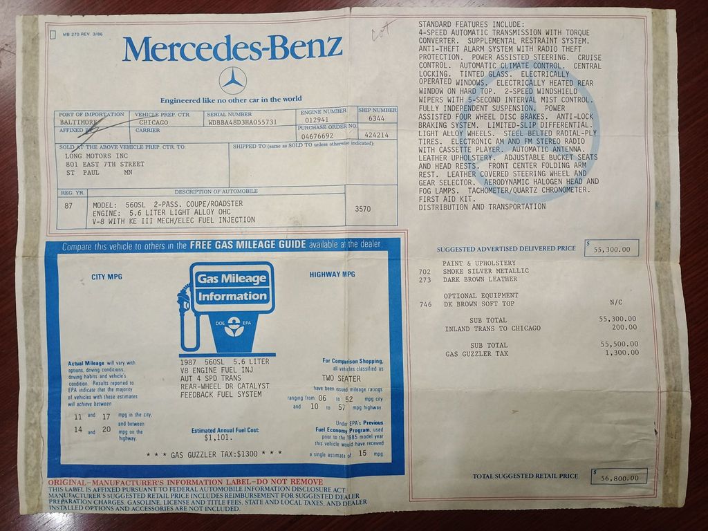 1987 Mercedes-Benz 560 SL 1 Owner Clean Carfax - 22969904 - 62