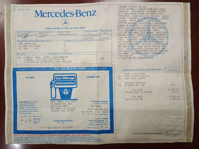 1987 Mercedes-Benz 560 SL 1 Owner Clean Carfax - 22969904 - 62