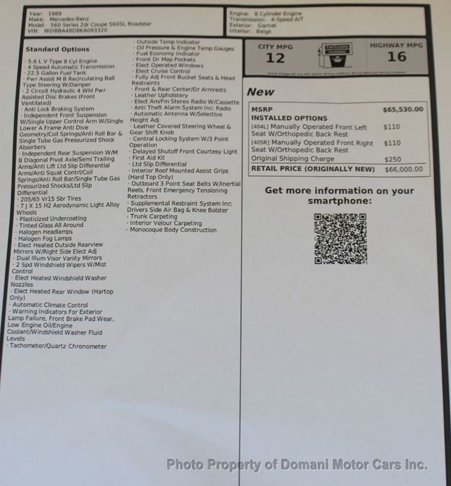 1989 Mercedes-Benz 560 Series Excellent Original Example Of Last Year and only 51,582 Miles  - 21212472 - 4