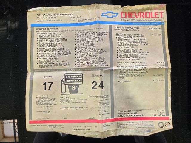 1991 Chevrolet Camaro 2dr Convertible Z28 - 22940460 - 5