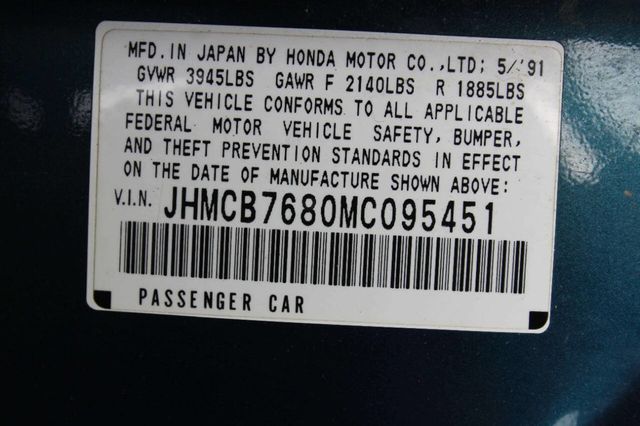 1991 Honda Accord 4dr Sedan SE - 23021444 - 11