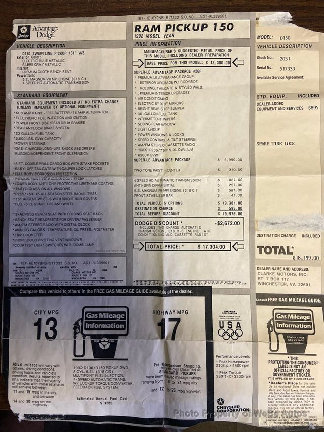 1992 Dodge D150 Sweptline For Sale - 23038181 - 79