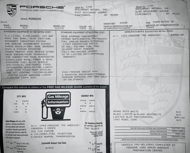 1993 Porsche 964 RS AMERICA 911 Carrera RS America - 19401890 - 13