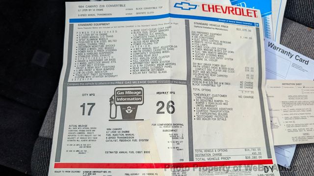 1994 Chevrolet Camaro Z28 Convertible with 4k Miles - 22901220 - 95