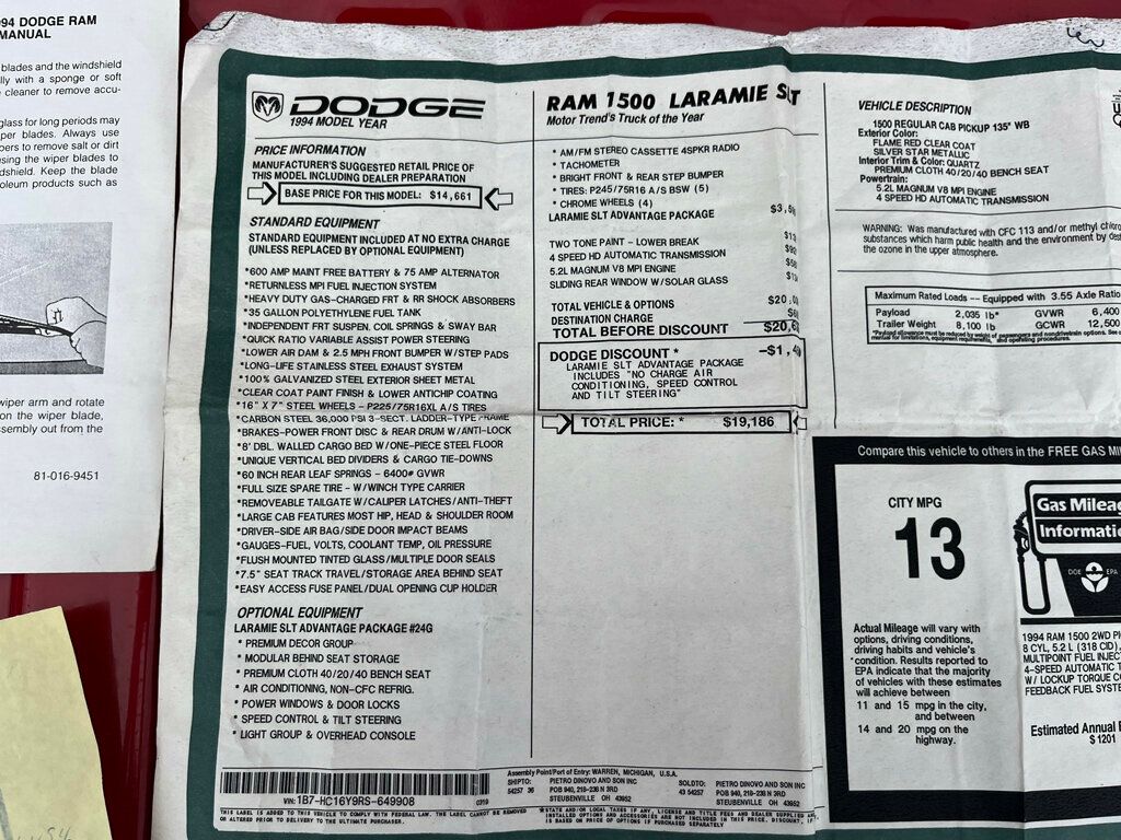 1994 Dodge Ram 1500 Pappys Fishing Truck - A Mint Original Example Mopar - 23055616 - 82
