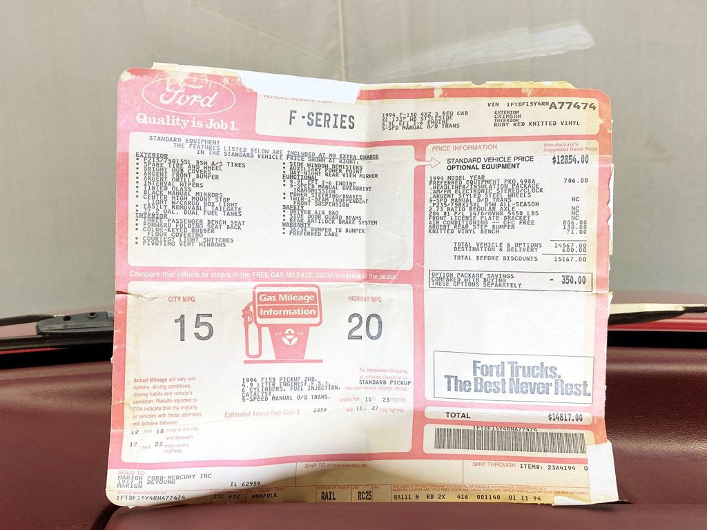 1994 Ford F-150 133" WB XL - 22877080 - 19