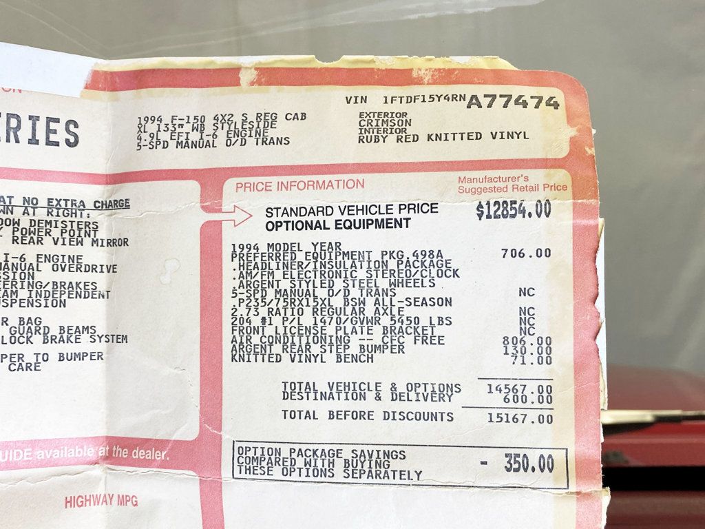 1994 Ford F-150 133" WB XL - 22877080 - 21