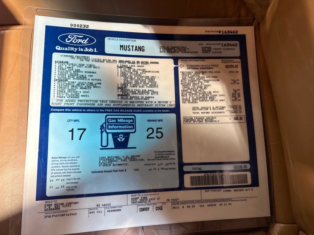 1994 Ford Mustang Official Pace Car #78 of the 78th Indianapolis 500 May 29, 1994 - 22987856 - 83