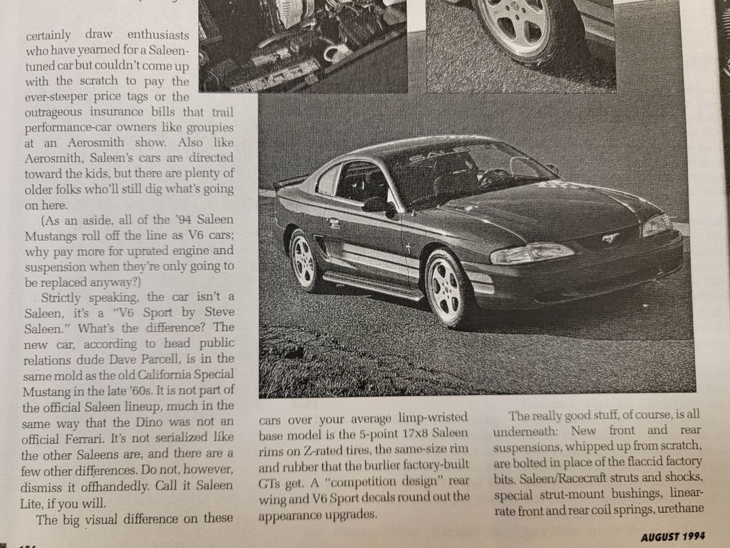 1994 Ford  Mustang Original 1-page Sales Brochure Spec Card Convertible Coupe 
