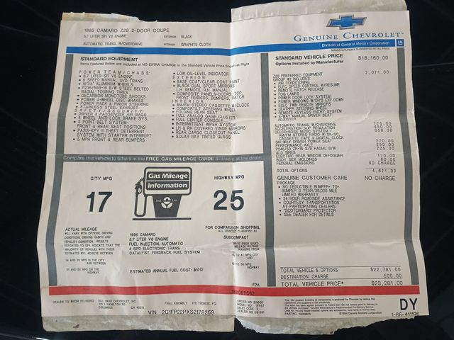 1995 Chevrolet Camaro 2dr Coupe Z28 1 Owner - 22972995 - 53