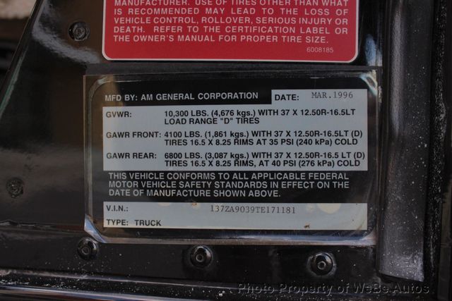 1996 AM General Hummer 4-Passenger Open Top Hard Doors - 22981766 - 62