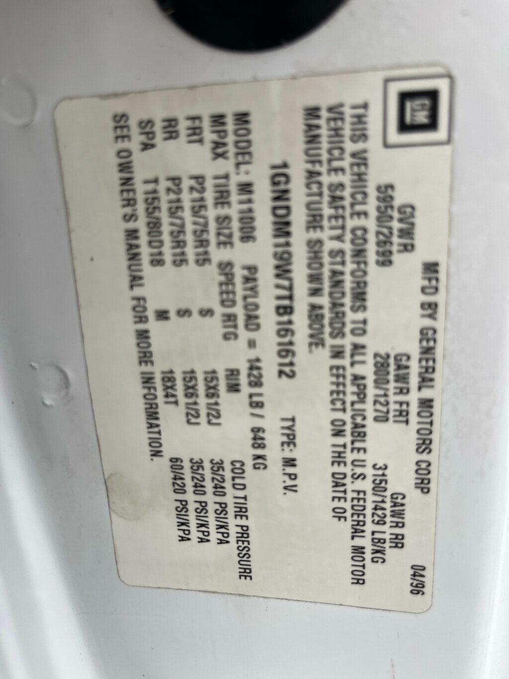 1996 Chevrolet Astro Passenger  - 23001253 - 44