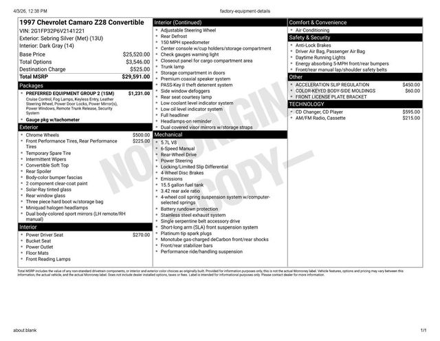 1997 Chevrolet Camaro Z28 LT1 5.7L V8 6 SPEED MANUAL TRANSMISSION - 11650218 - 43