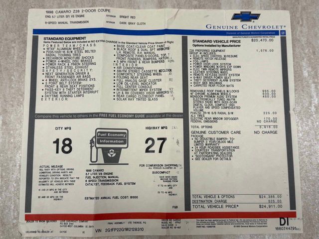 1998 Chevrolet Camaro 2dr Coupe Z28 - 22903336 - 33