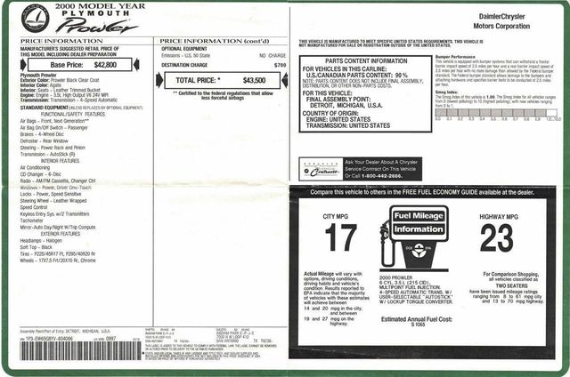 2000 Plymouth Prowler 1 Owner Prowler  - 18037890 - 37