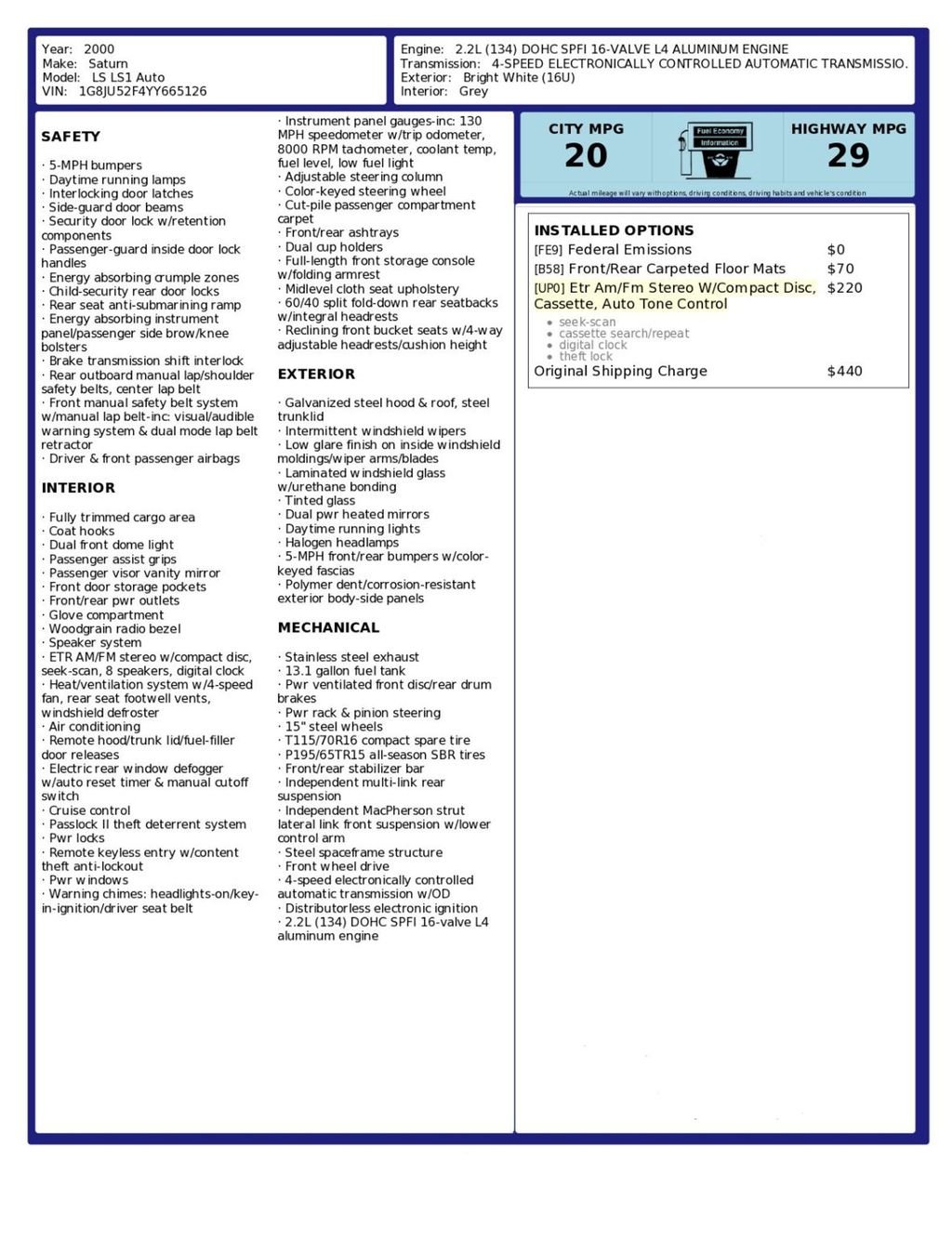 2000 Saturn LS LS1 Automatic 53000 Miles 1 Owner Clean Carfax Florida Car - 22899215 - 39