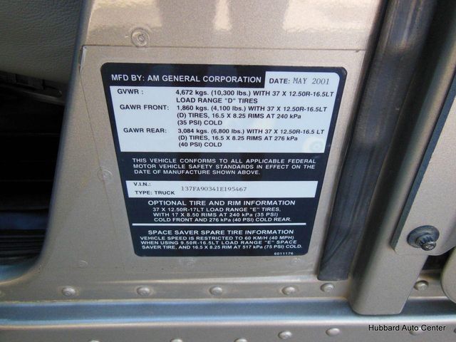 2001 AM General Hummer 4-Passenger Open Top Hard Doors - 10022009 - 52