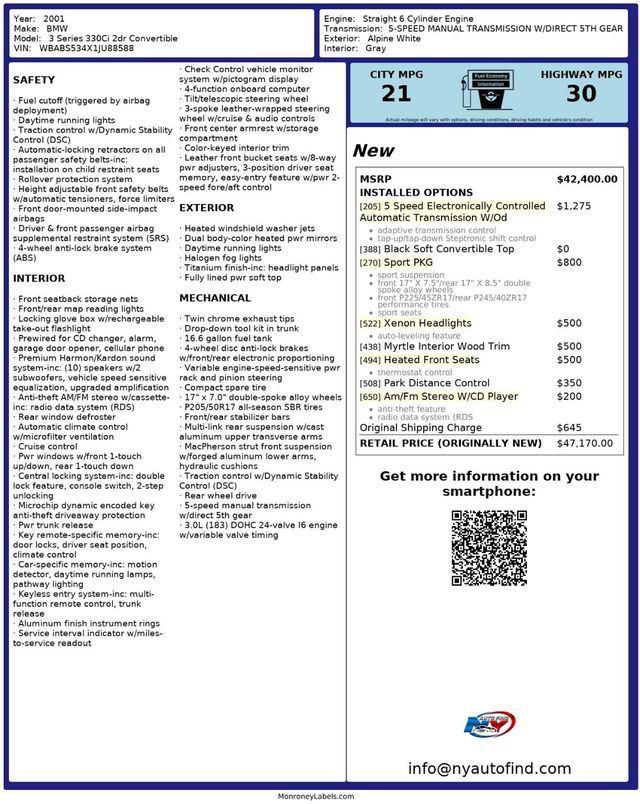 2001 BMW 3 Series 330Ci, CONVERTIBLE, HEATED SEATS, SPORT PKG, 17" ALLOY WHEELS - 23010995 - 14