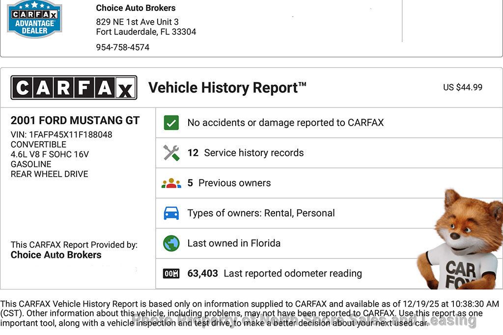 2001 Ford Mustang 2dr Convertible GT Deluxe - 22961913 - 1