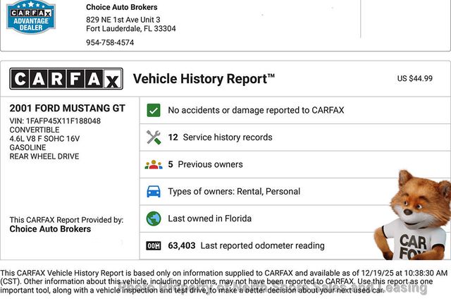 2001 Ford Mustang 2dr Convertible GT Deluxe - 22961913 - 1