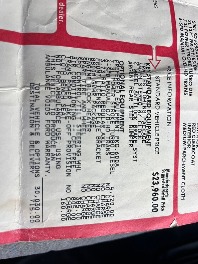 2001 Ford Super Duty F-250 Regular Cab Long Bed 4x4 7.3L Powerstroke Diesel 6-speed Manual  - 22999385 - 81