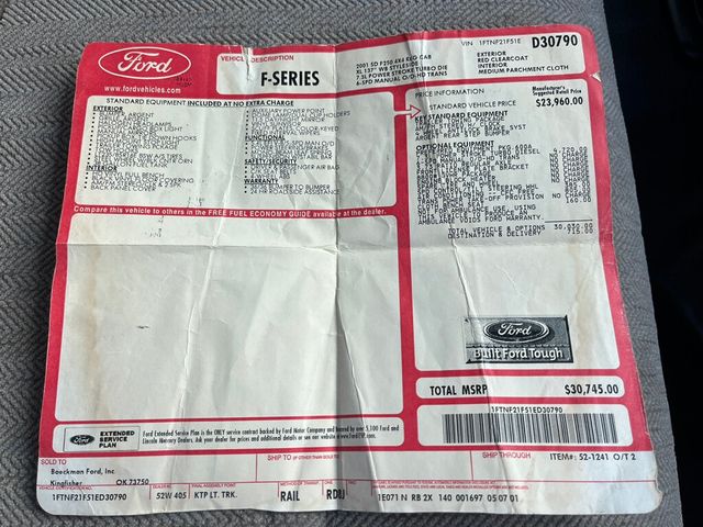 2001 Ford Super Duty F-250 Regular Cab Long Bed 4x4 7.3L Powerstroke Diesel 6-speed Manual  - 22999385 - 95