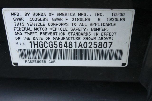 2001 Honda Accord Sedan LX Automatic - 23016893 - 8