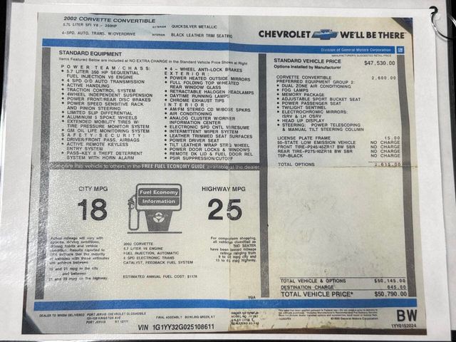 2002 Chevrolet Corvette 2dr Convertible - 22852082 - 46