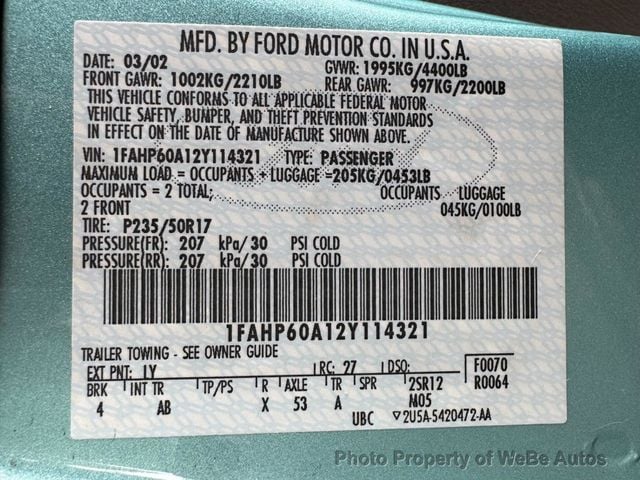 2002 Ford Thunderbird 2dr Convertible Deluxe - 23002616 - 16