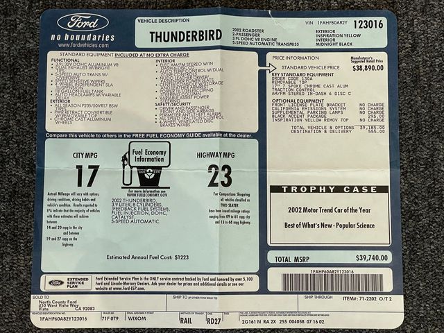 2002 Ford Thunderbird 2dr Convertible w/Hardtop Deluxe - 21686752 - 25