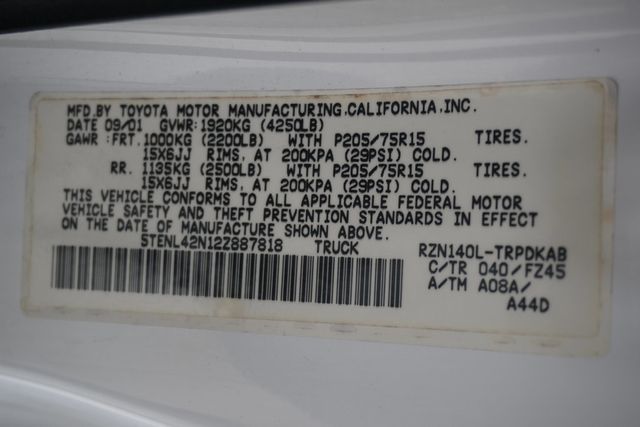 2002 Toyota Tacoma Reg Cab Automatic - 22983417 - 20