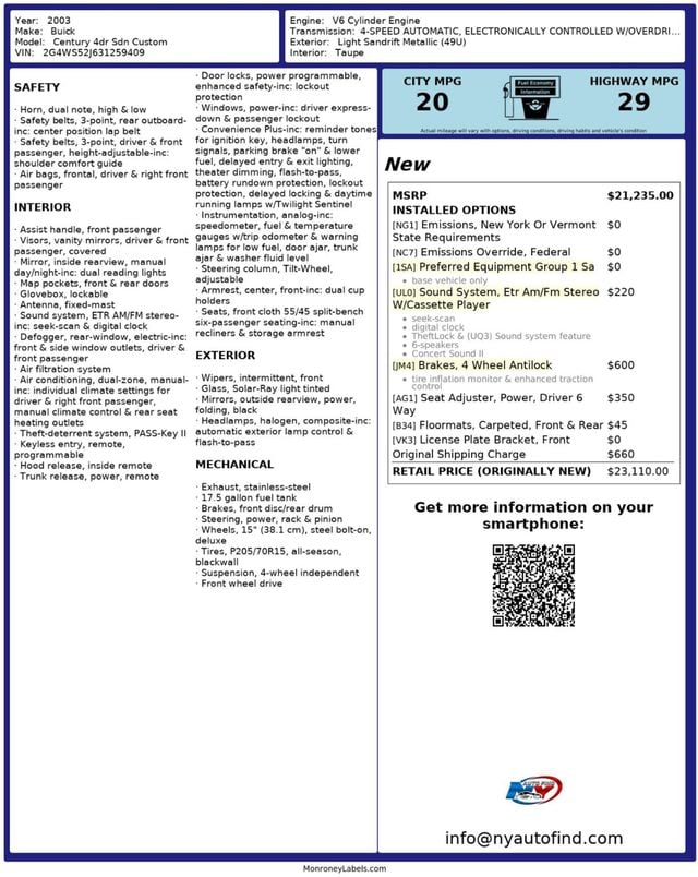 2003 Buick Century CLEAN CARFAX, 4 WHEEL ANTILOCK BRAKES, POWER 6-WAY SEAT - 23003378 - 9