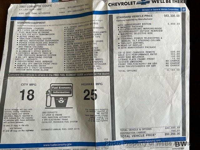 2003 Chevrolet Corvette 50th Anniversary For Sale - 22147667 - 47