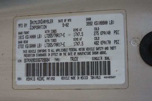 2003 DODGE RAM 2500 ST - 21984415 - 21