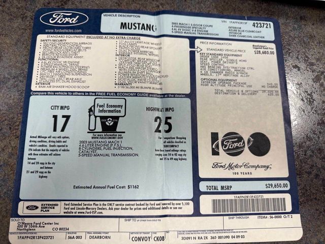 2003 Ford Mustang 2dr Coupe Premium Mach 1 - 22917091 - 87